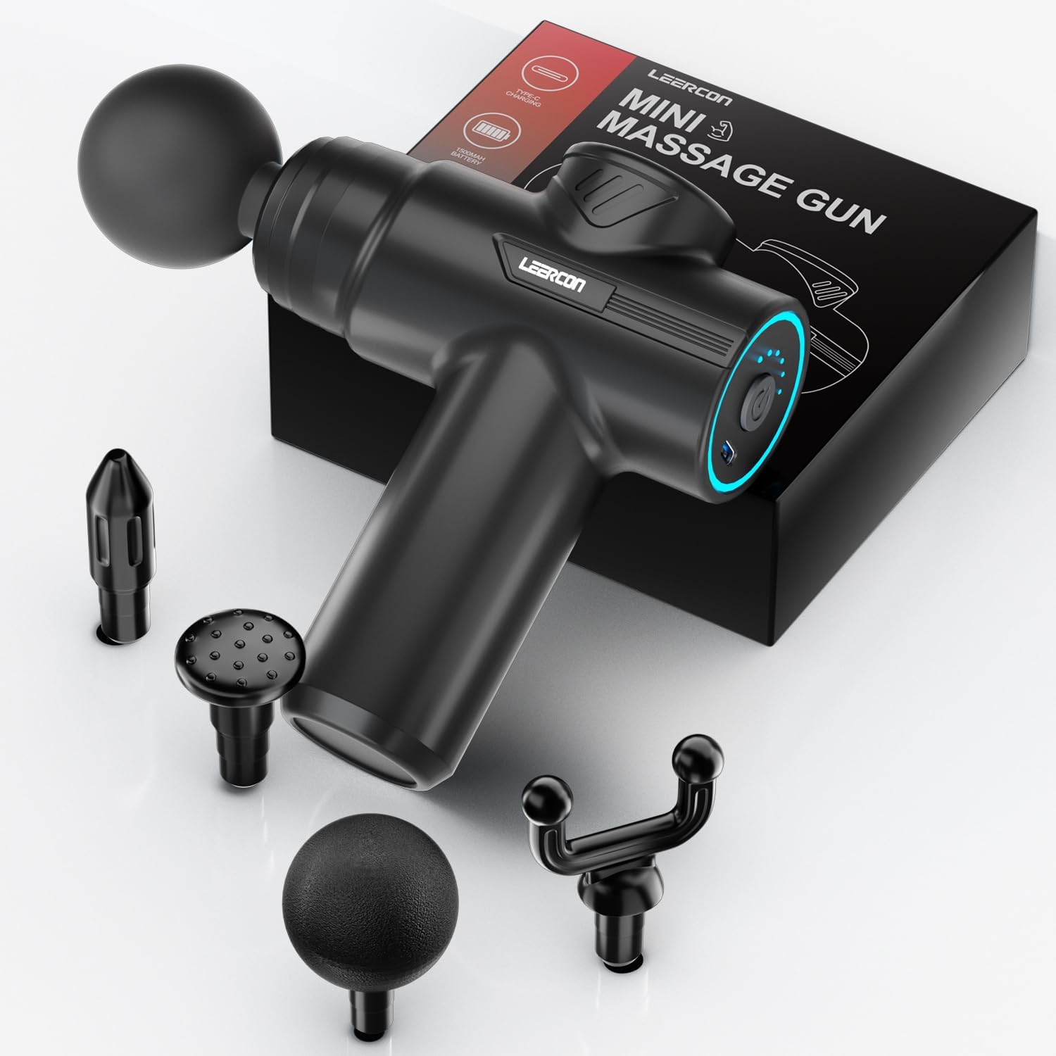 Vibration Massage Gun - LEERCON Mini-Massagepistole, 6 Geschwindigkeiten, 4 Aufsätze,