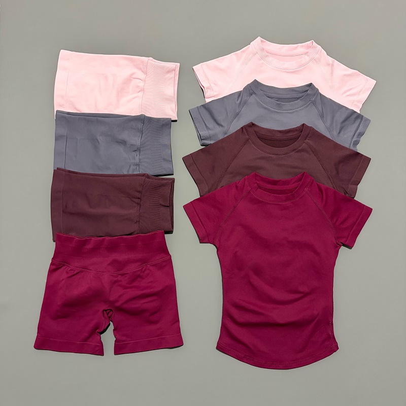 Yoga Fitness Kit - 2-teiliges HISTELLO Sportset, kurzärmelig, nahtlos, Yoga-Top,