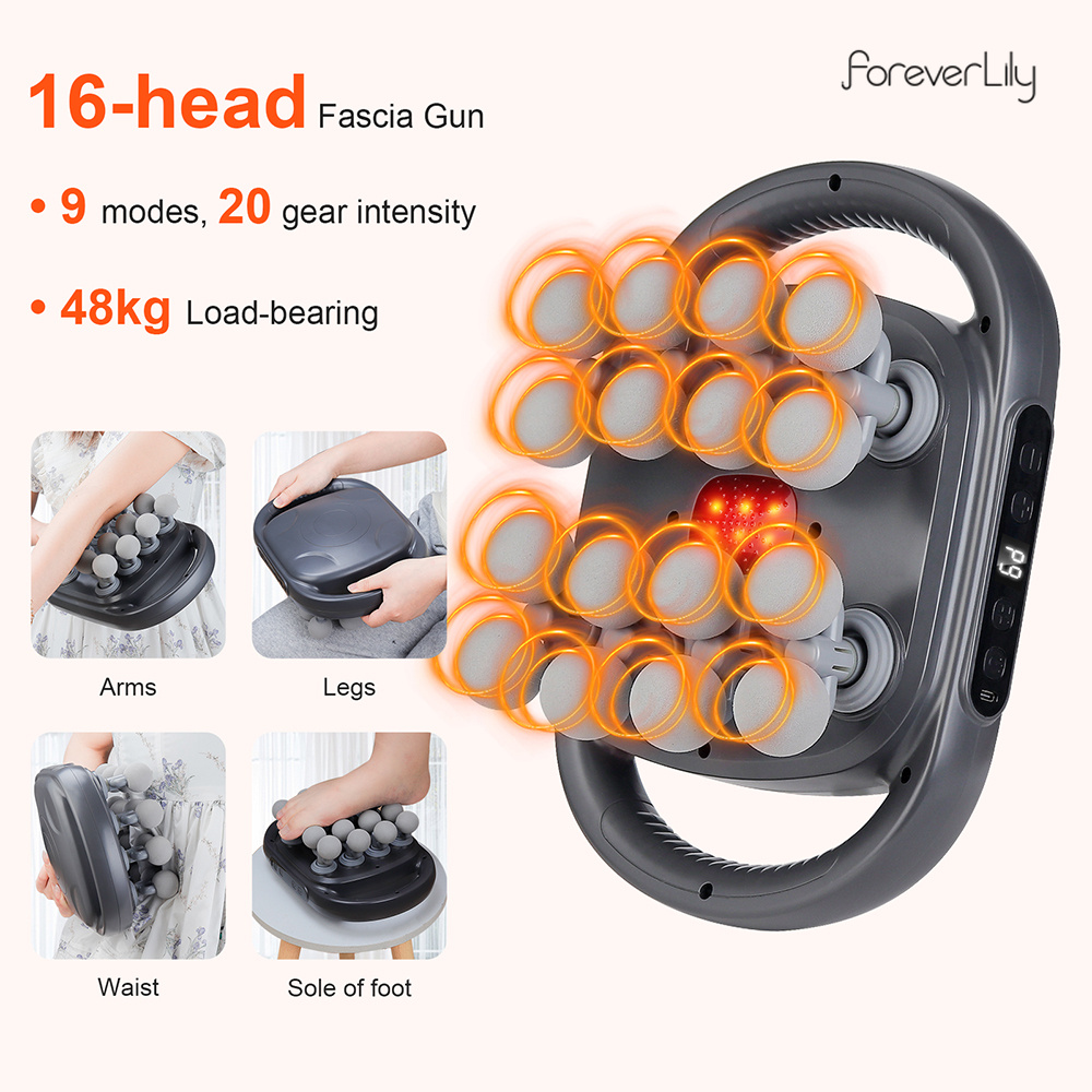 Vibration Massage Gun - 16-Kopf-Faszienpistole Hochfrequenz-Vibrations-Körpermassagepistole Taillen- und Rückenmassagegerät Nacken-