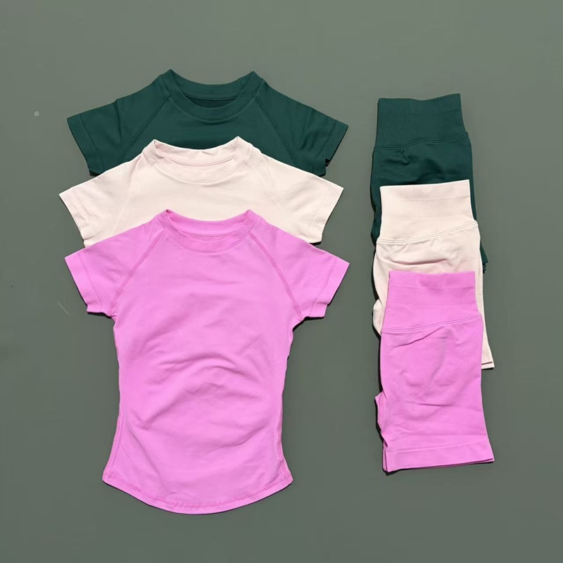 Yoga Fitness Kit - 2-teiliges Sportset Nahtloses Yoga-Kurzarm-Oberteil Fitness-Set Damen