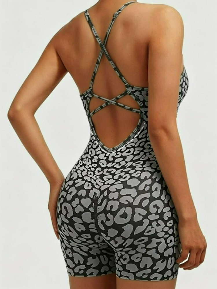 Yoga Overall Fitness - Modische Lässige Leoparden-Print Sport-Bodysuits für Damen