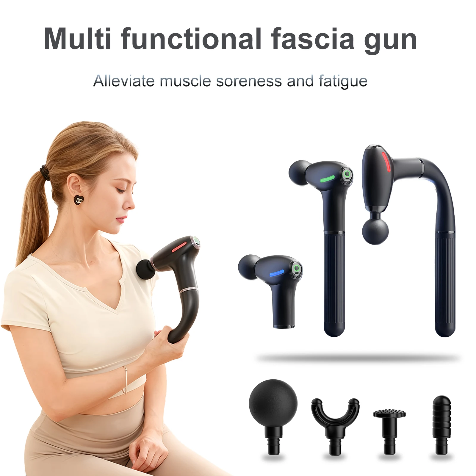 Vibration Massage Gun - Multifunktionale Faszienpistole mit verlängertem Griff, Percussion-Rückenmassagegerät